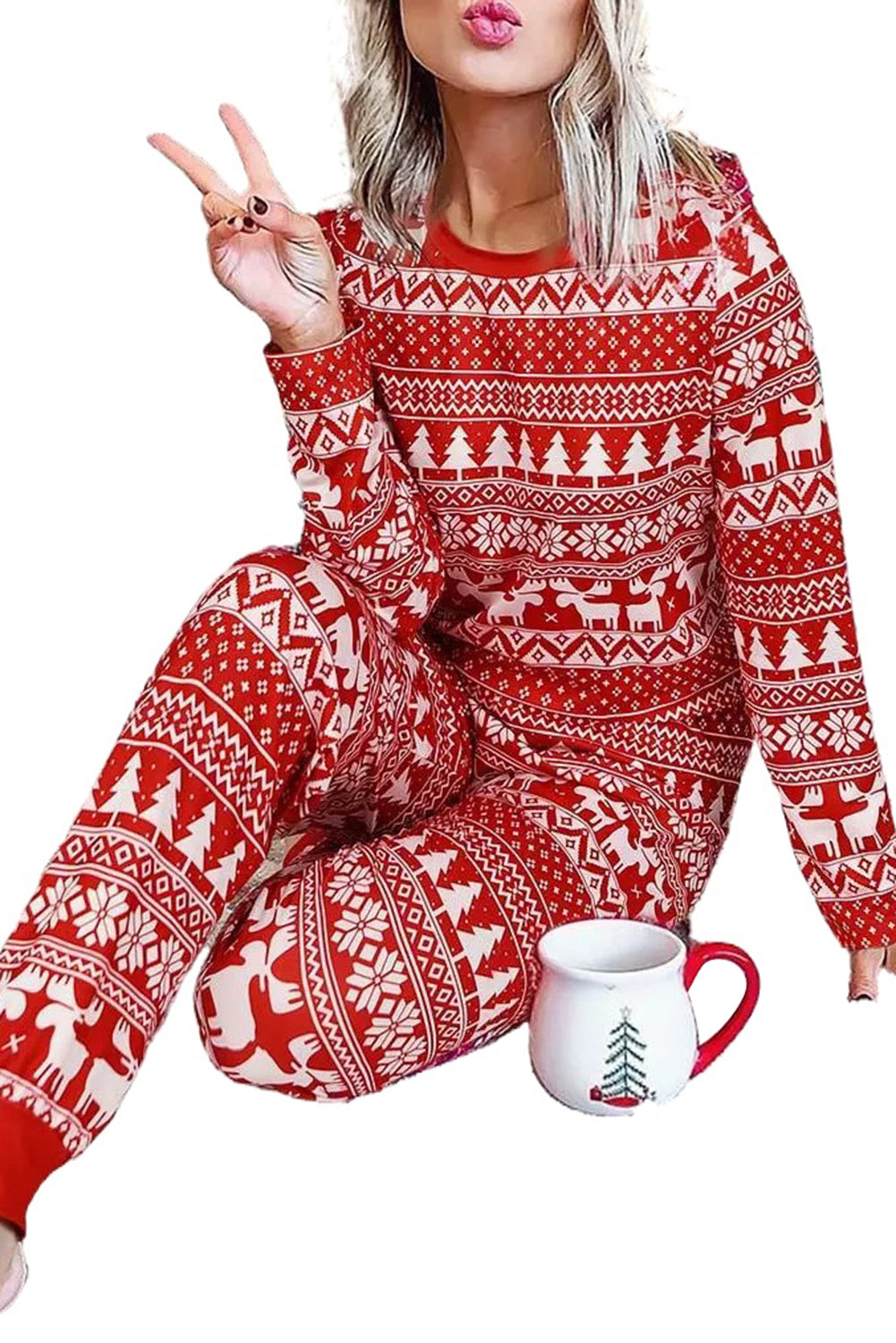 Christmas Tree Reindeer Pullover and Pants Lounge Set