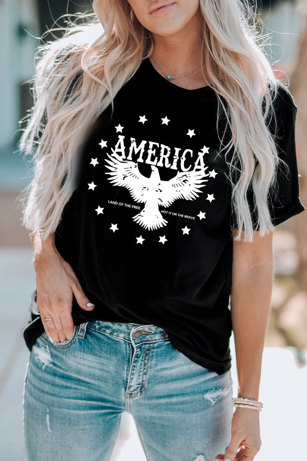 AMERICA Eagle Star Graphic Print Short Sleeve T Shirt