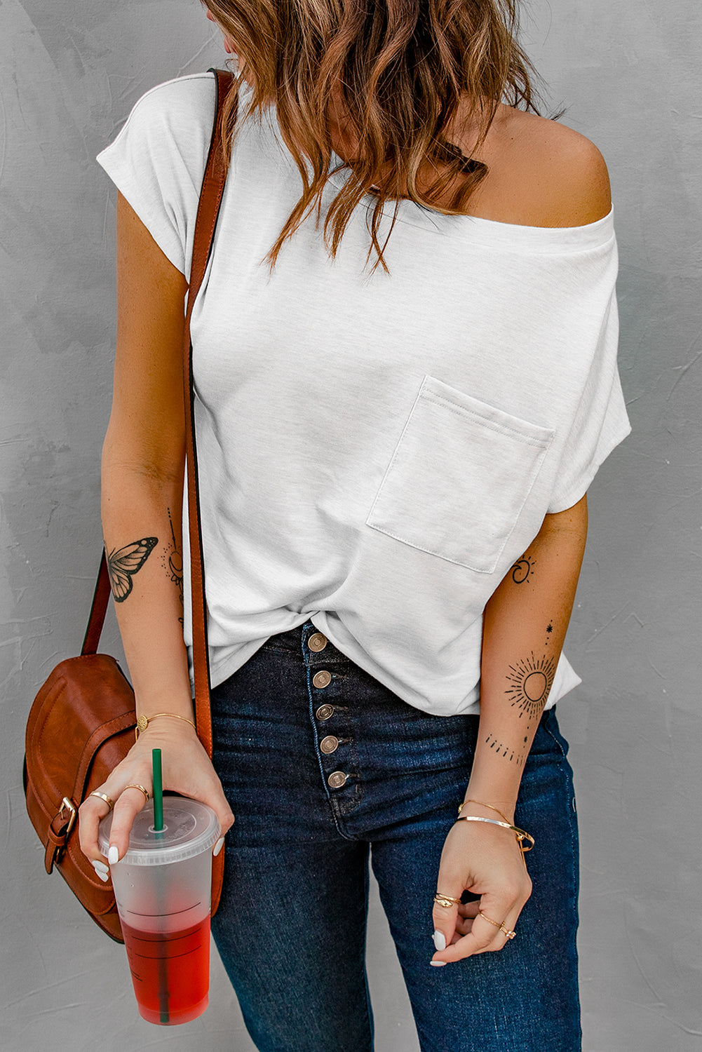 White Pocketed Tee with Side Slits