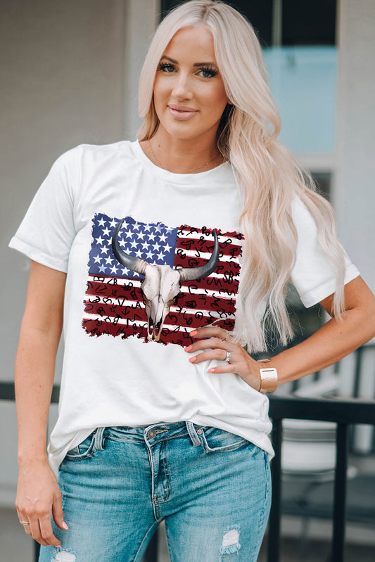 Bull Skull American Flag Graphic Tee