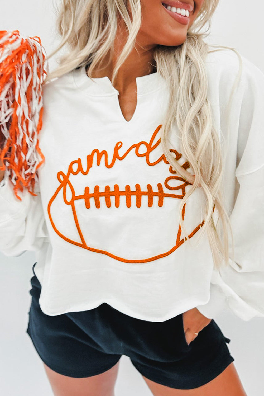Orange Game Day Lettering Rugby Notched Neck Sweatshirt