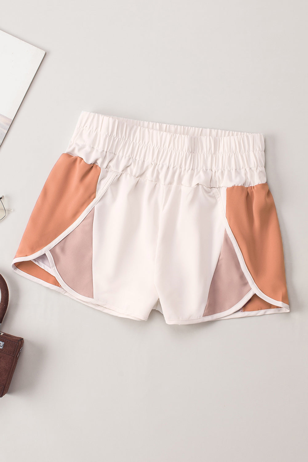 Apricot Color Block Split High Waist Shorts