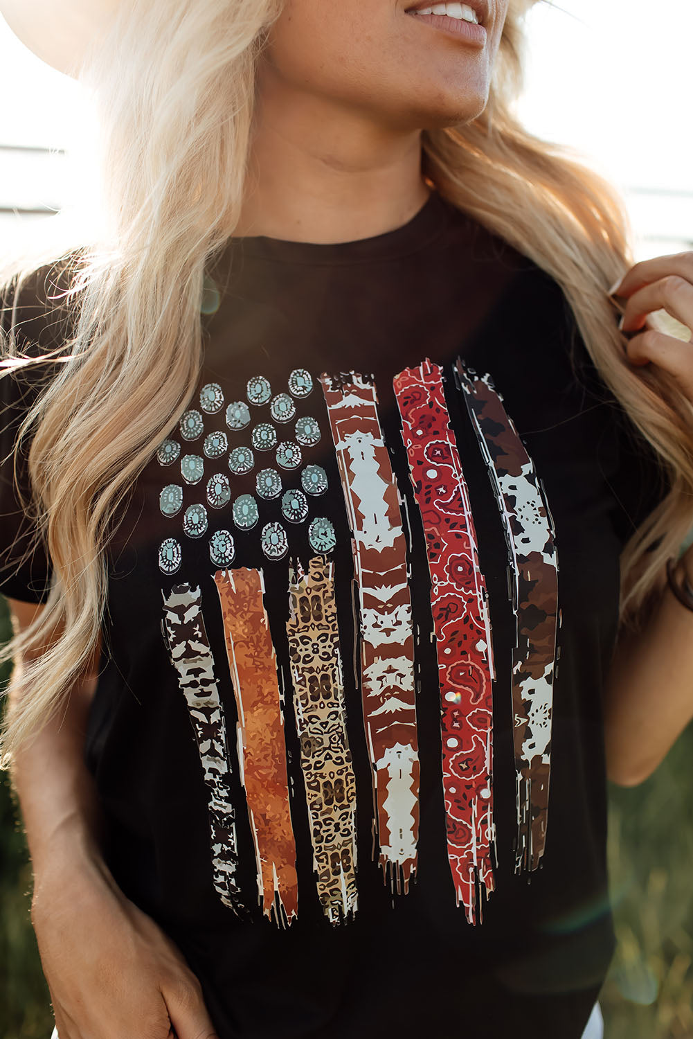 Western American Flag Print Short Sleeve Graphic Tee