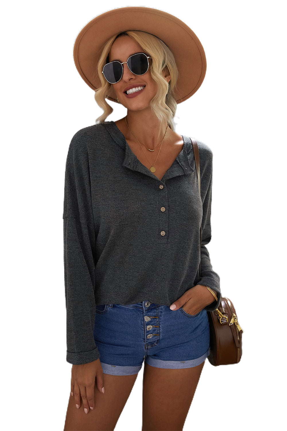 Gray Buttoned Loose Long Sleeve Shirt