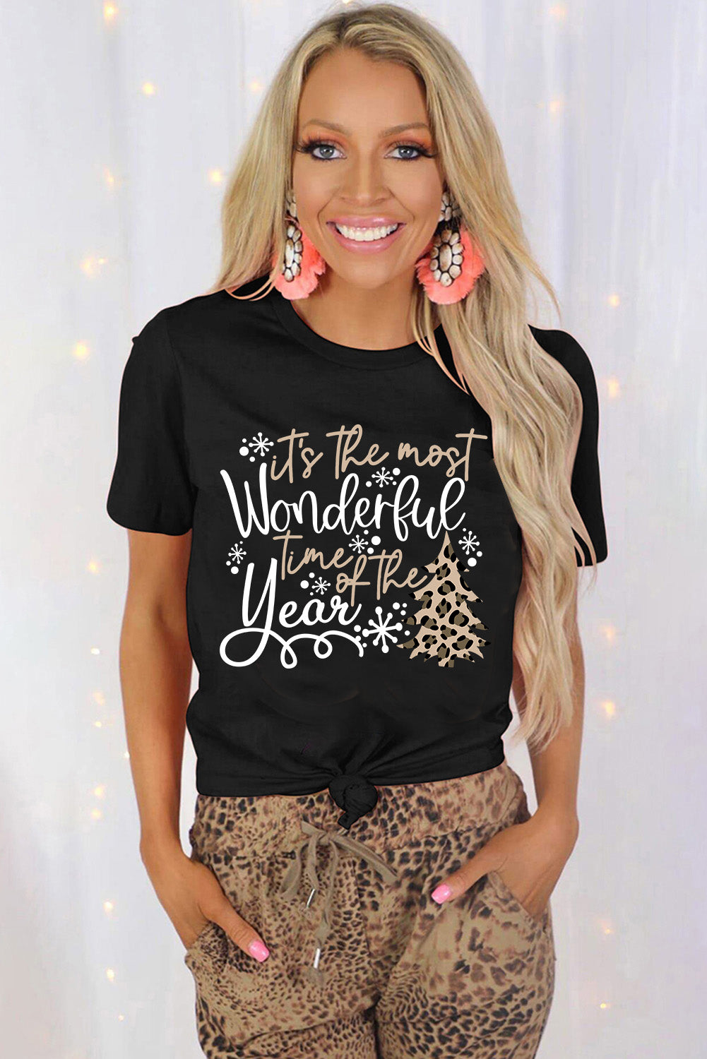 Wonderful Christmas Season Leopard Graphic Tee