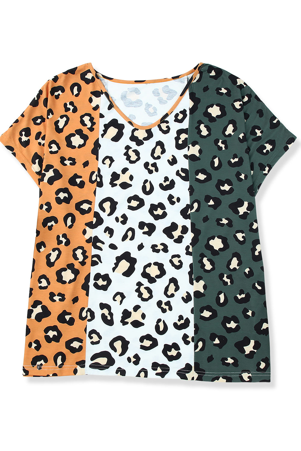 Plus Size Leopard Print Contrast T-Shirt