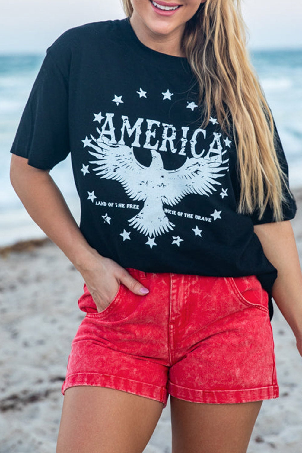 AMERICA Eagle Star Graphic Print Short Sleeve T Shirt