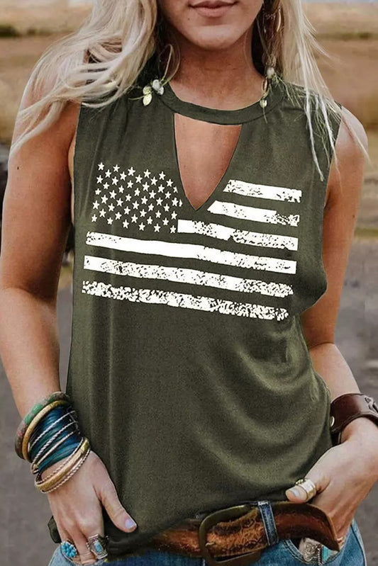 Cutout American Flag Print Tank Top