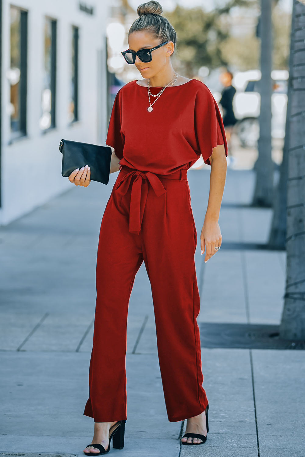 Black Belted Wide Leg Jumpsuit