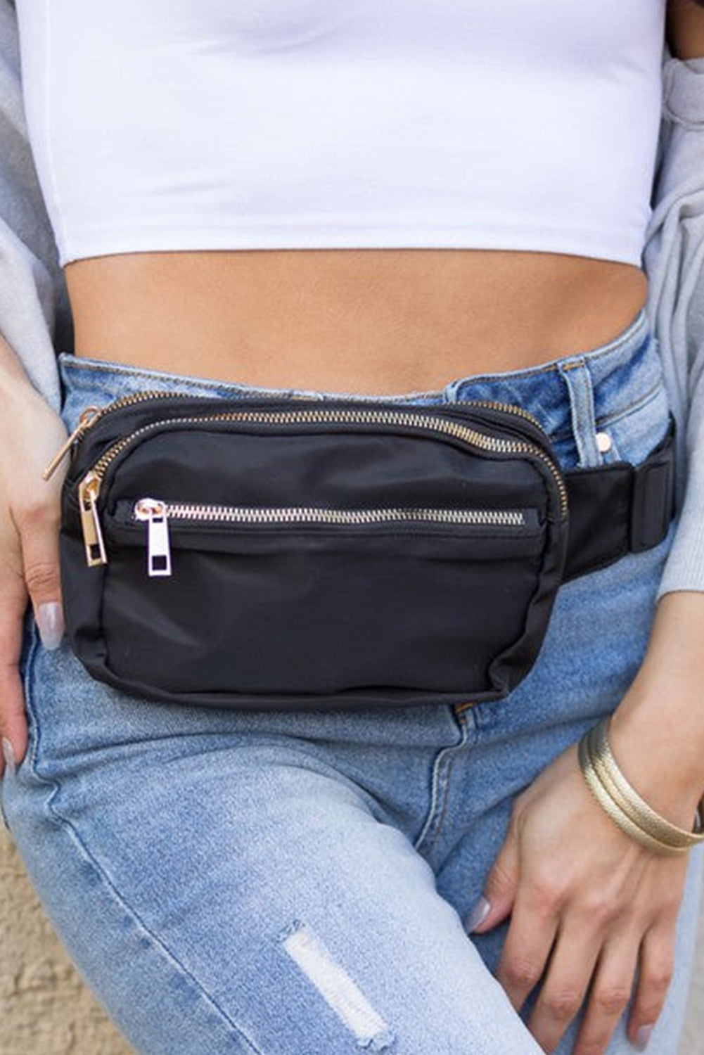 Black Oxford Cloth Large Capacity Portable Multi Pocket Chest Bag