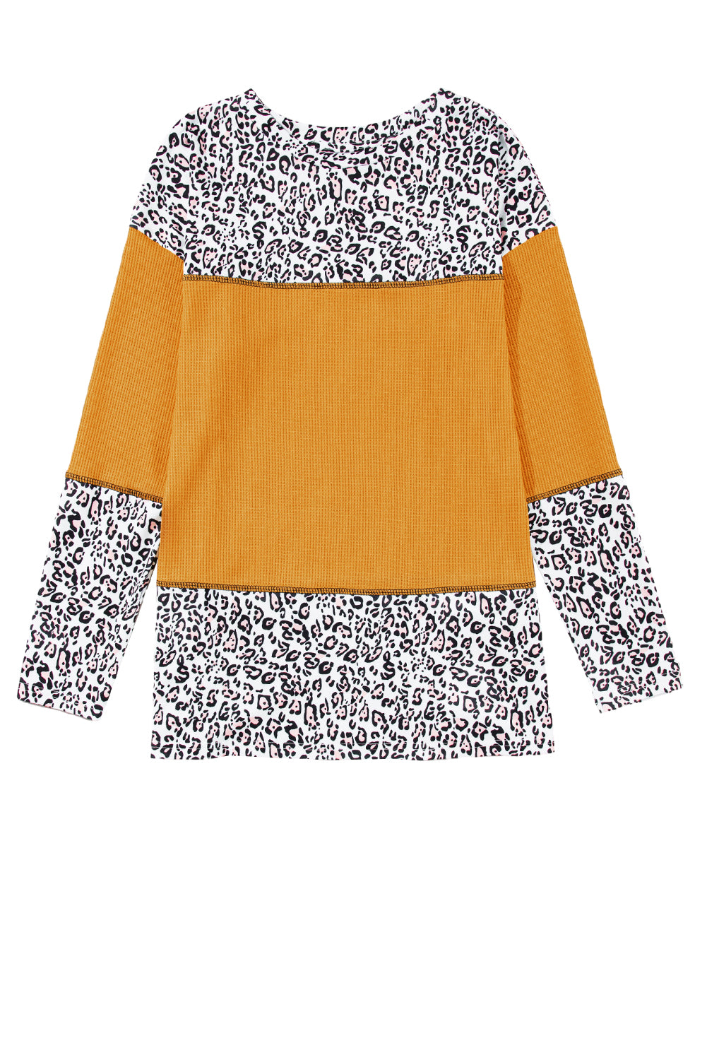 Vitality Orange Leopard Print Waffle Knit Patchwork Top