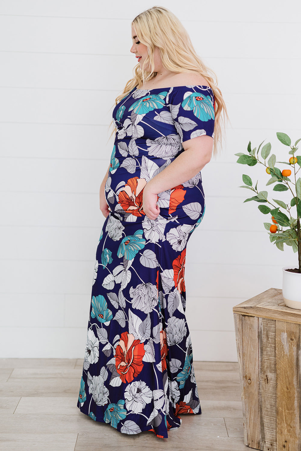 Green Off-the-shoulder Floral Print Plus size Maxi Dress