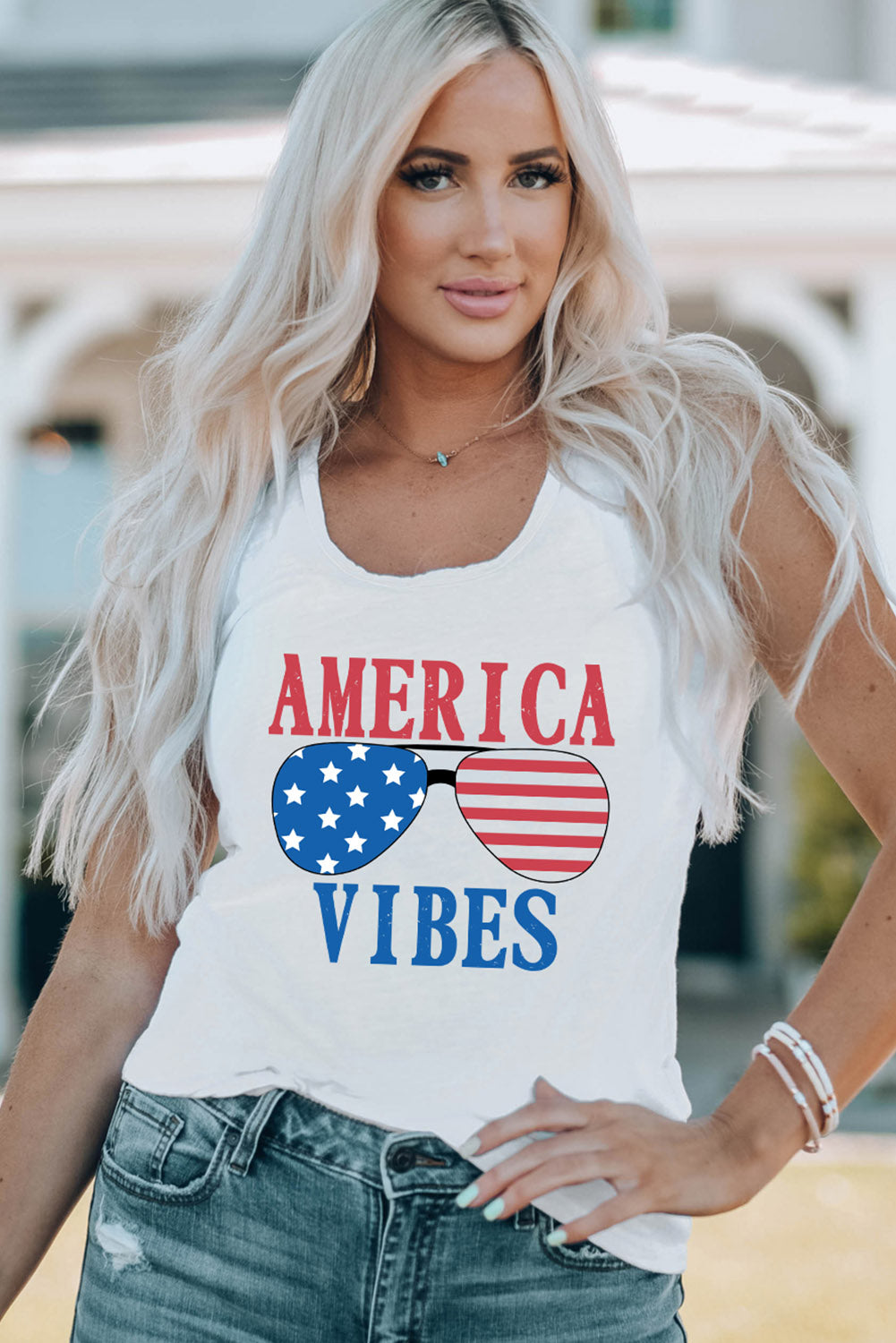 AMERICA VIBES Sunglass Graphic Print Racerback Tank Top