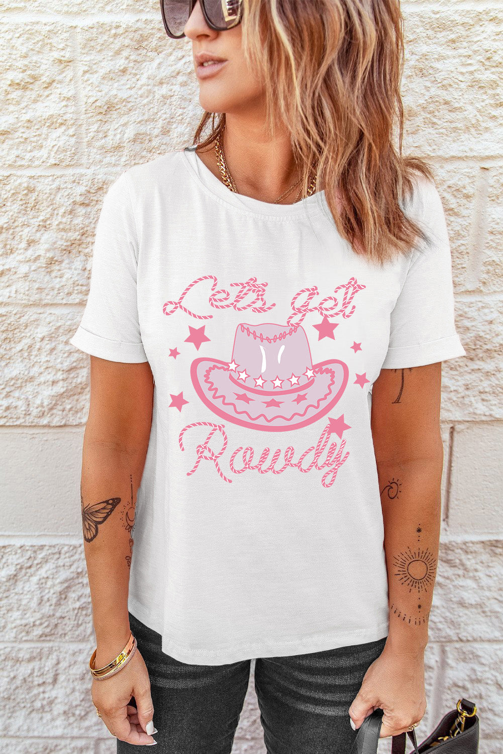 Lets Get Rowdy Hat Star Print Short Sleeve T Shirt