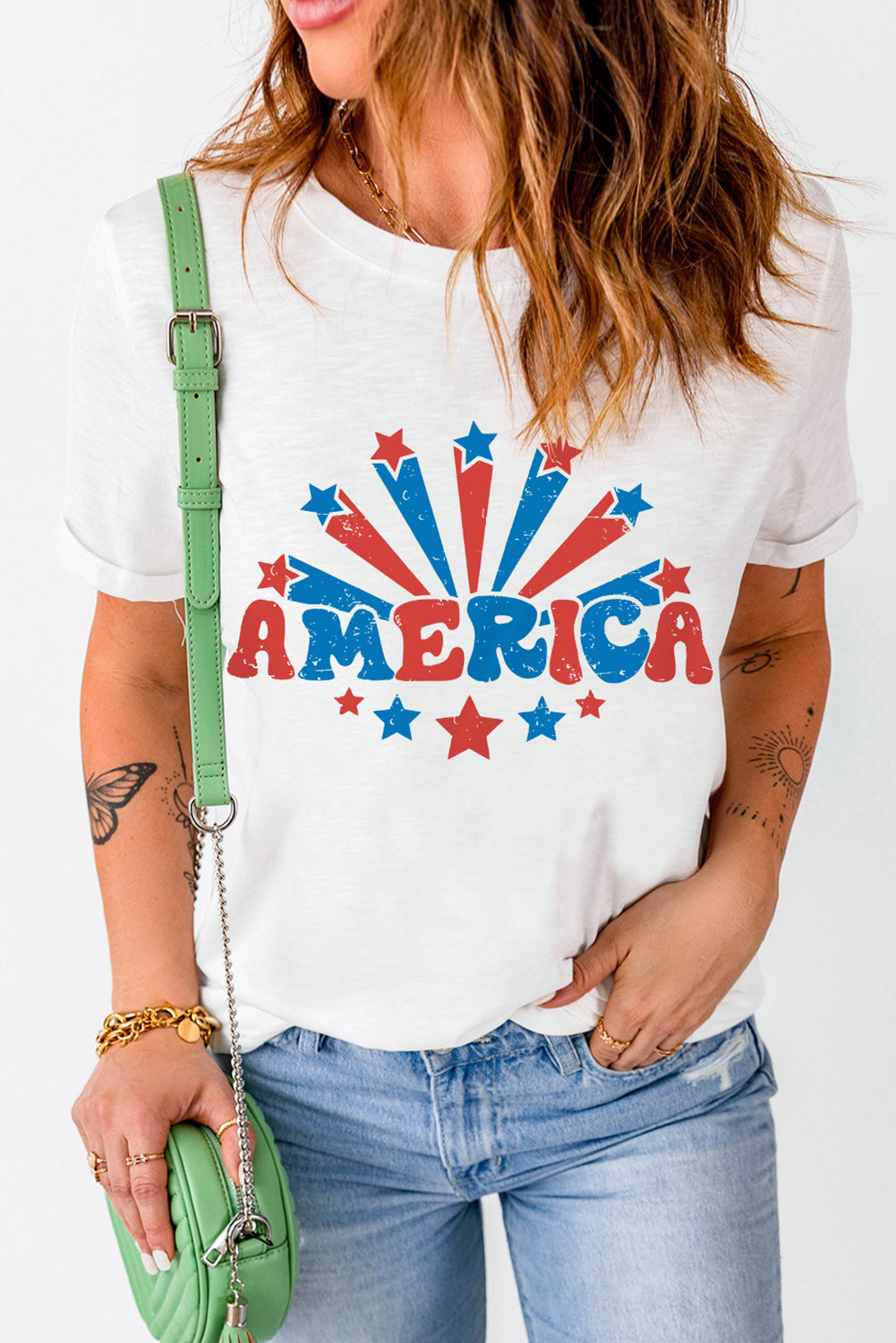 AMERICA Stars Graphic Print Short Sleeve T Shirt