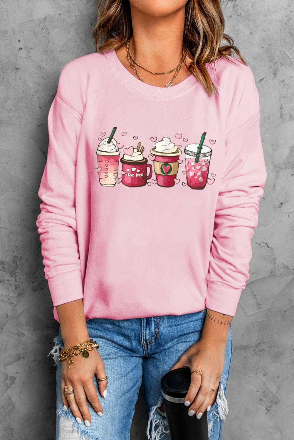 Valentines Sweet Drinking Graphic Print Sweatshirt