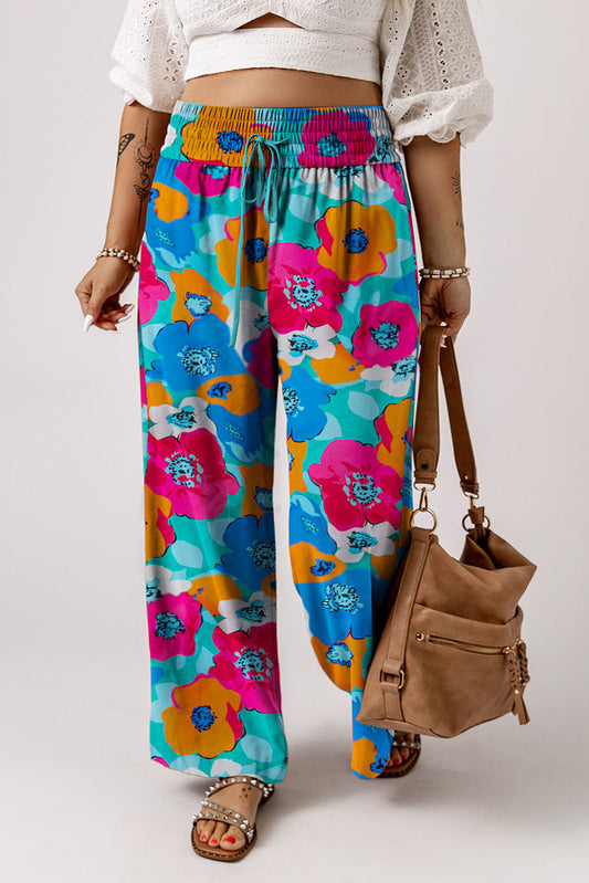 Multicolor Plus Size Abstract Floral Print Wide Leg Pants