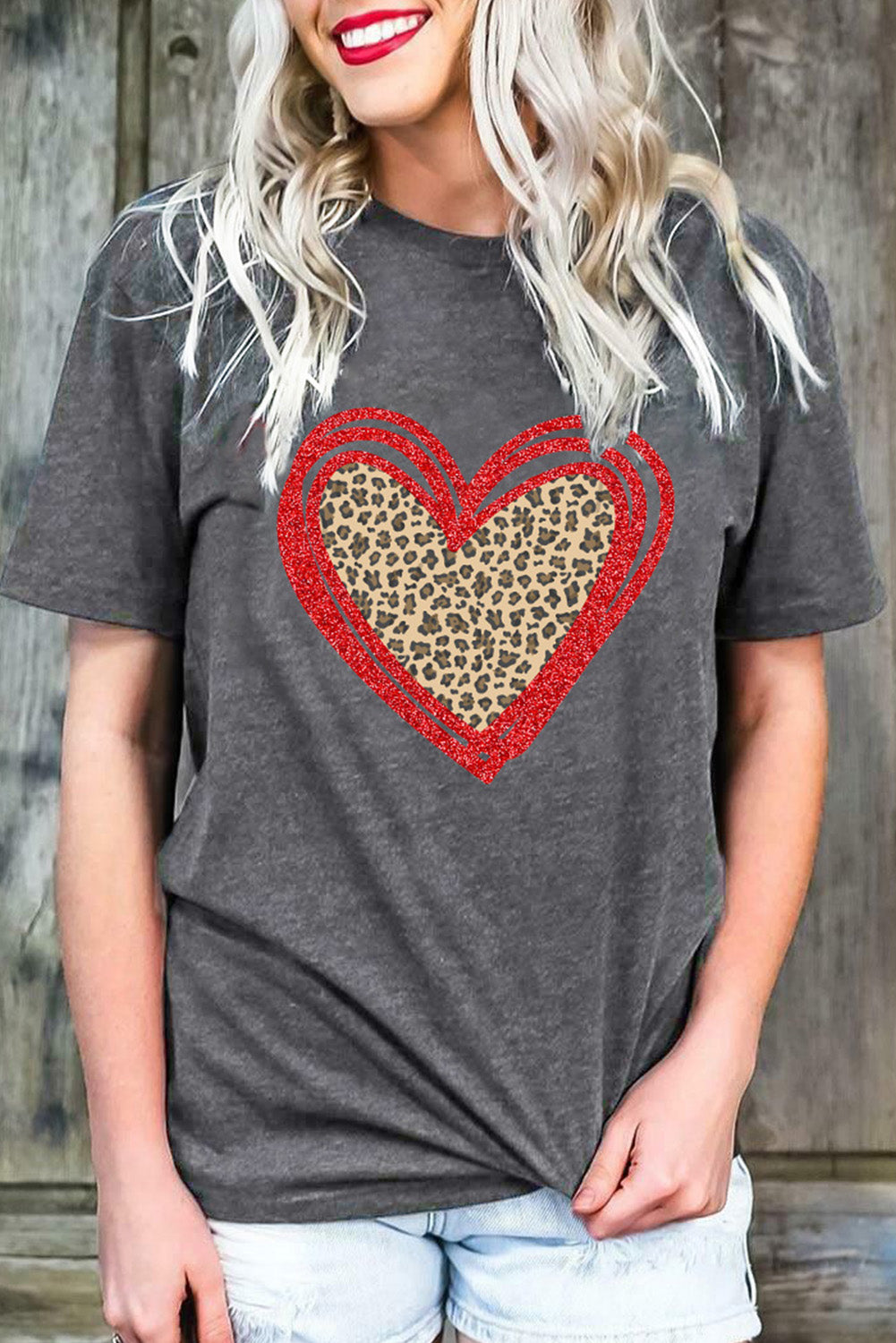 Sequin Leopard Heart Graphic T-shirt