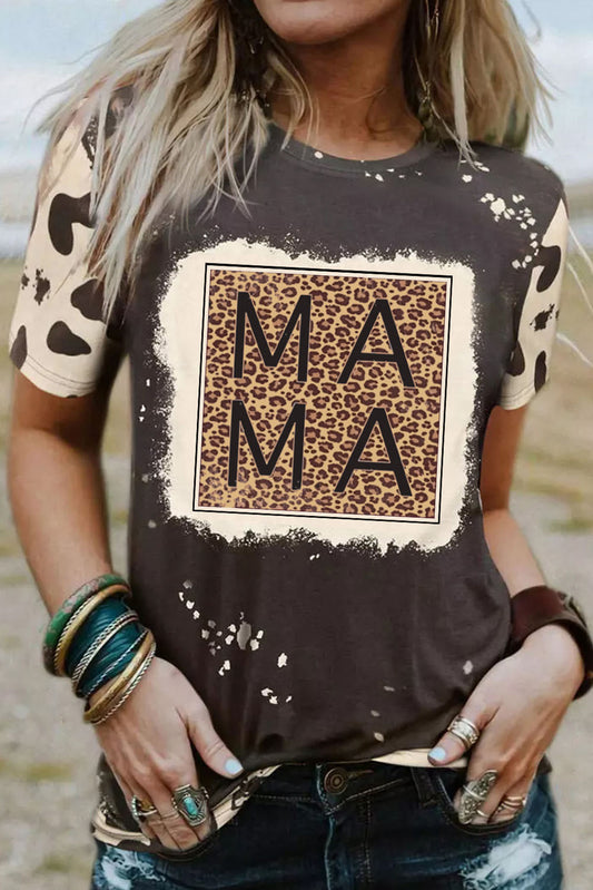 Bleached Leopard MAMA Graphic Crew Neck Tee