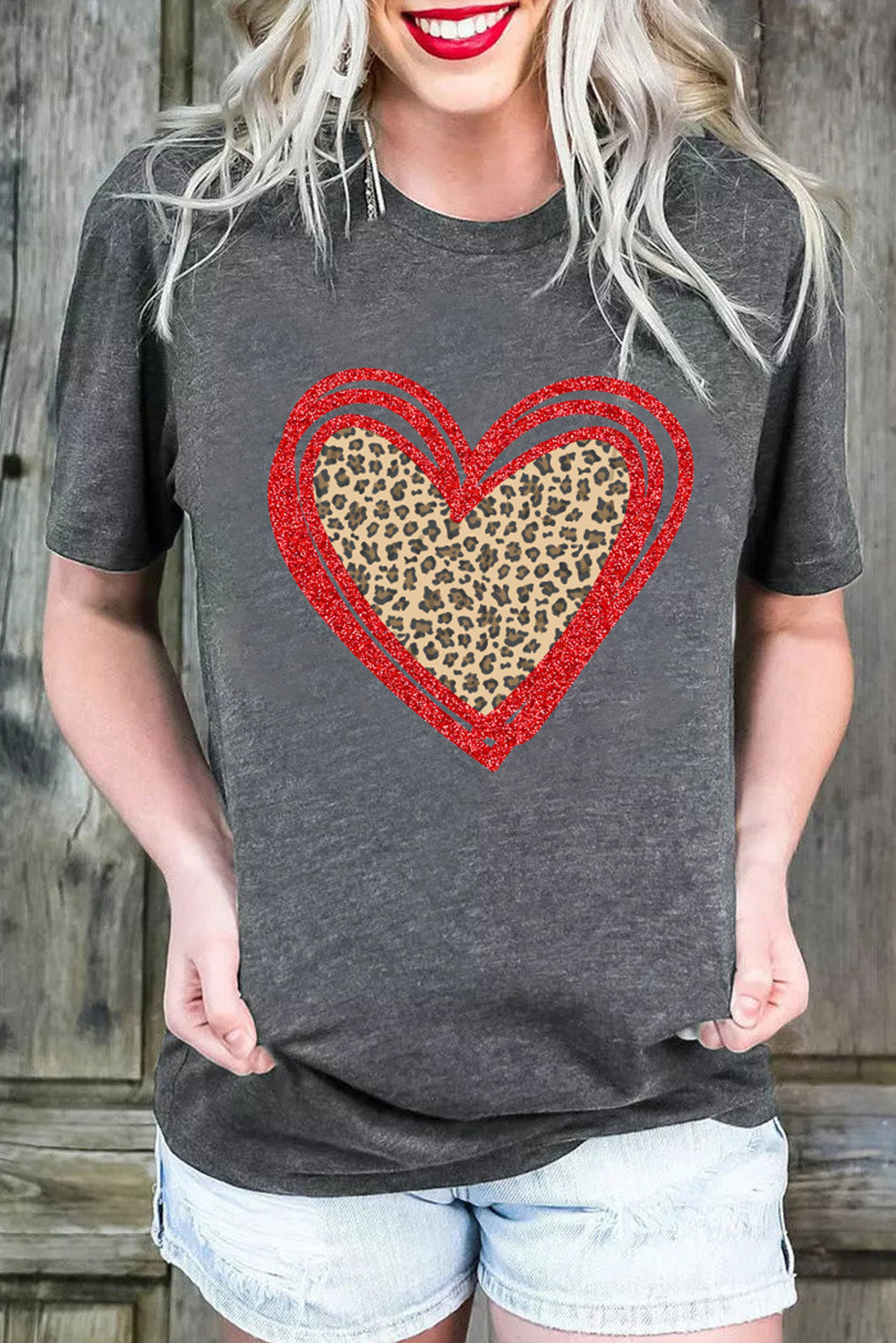 Sequin Leopard Heart Graphic T-shirt