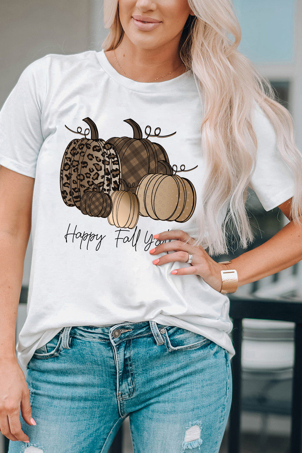 Happy Fall Y'all Pumpkin Print Graphic T Shirt