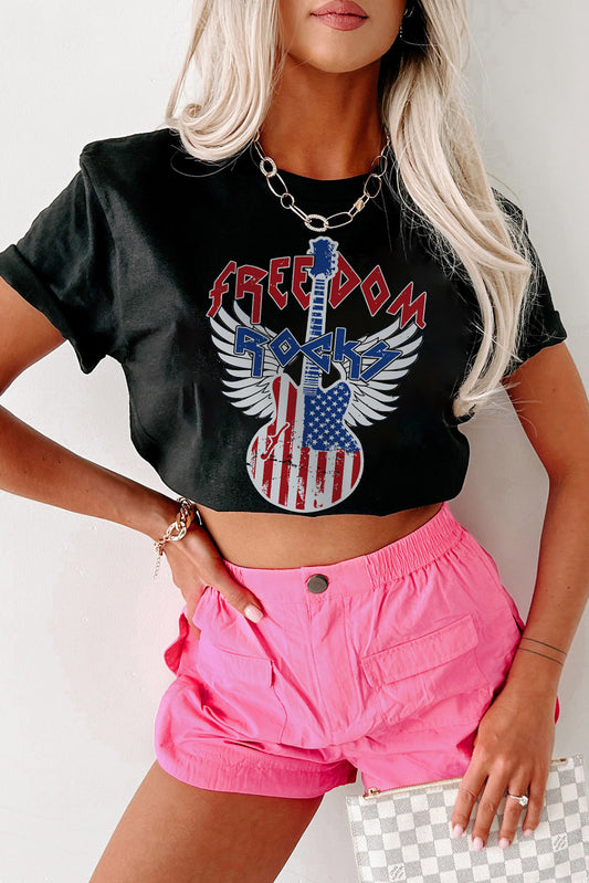 American Flag Guitar Print Crew Neck Graphic Tee