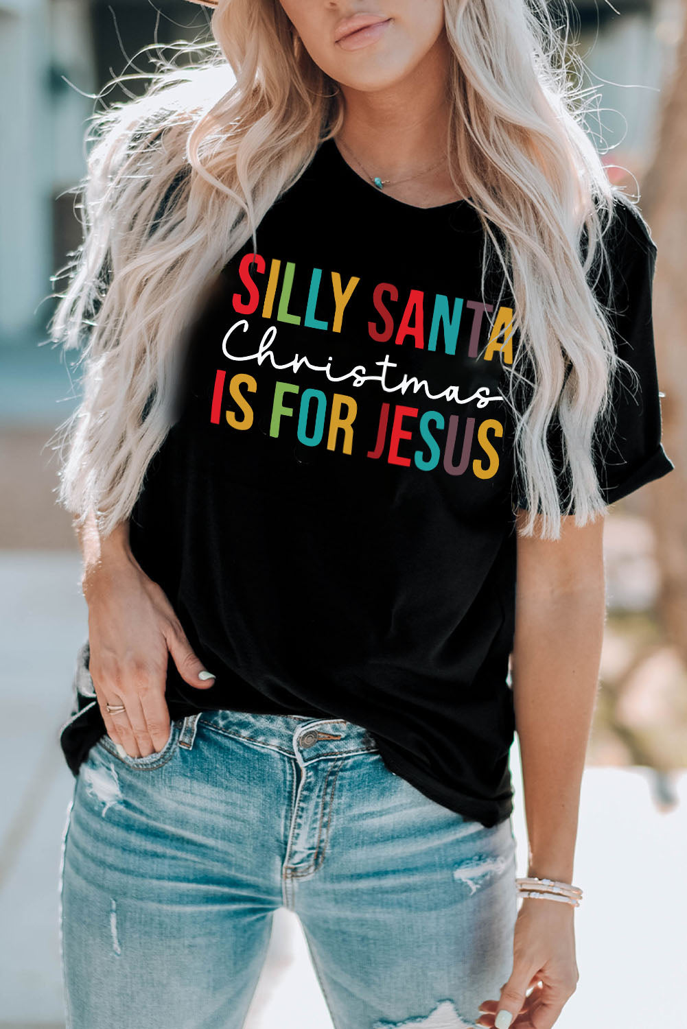 Silly Santa Christmas is For Jesus Short Sleeve T Shirt