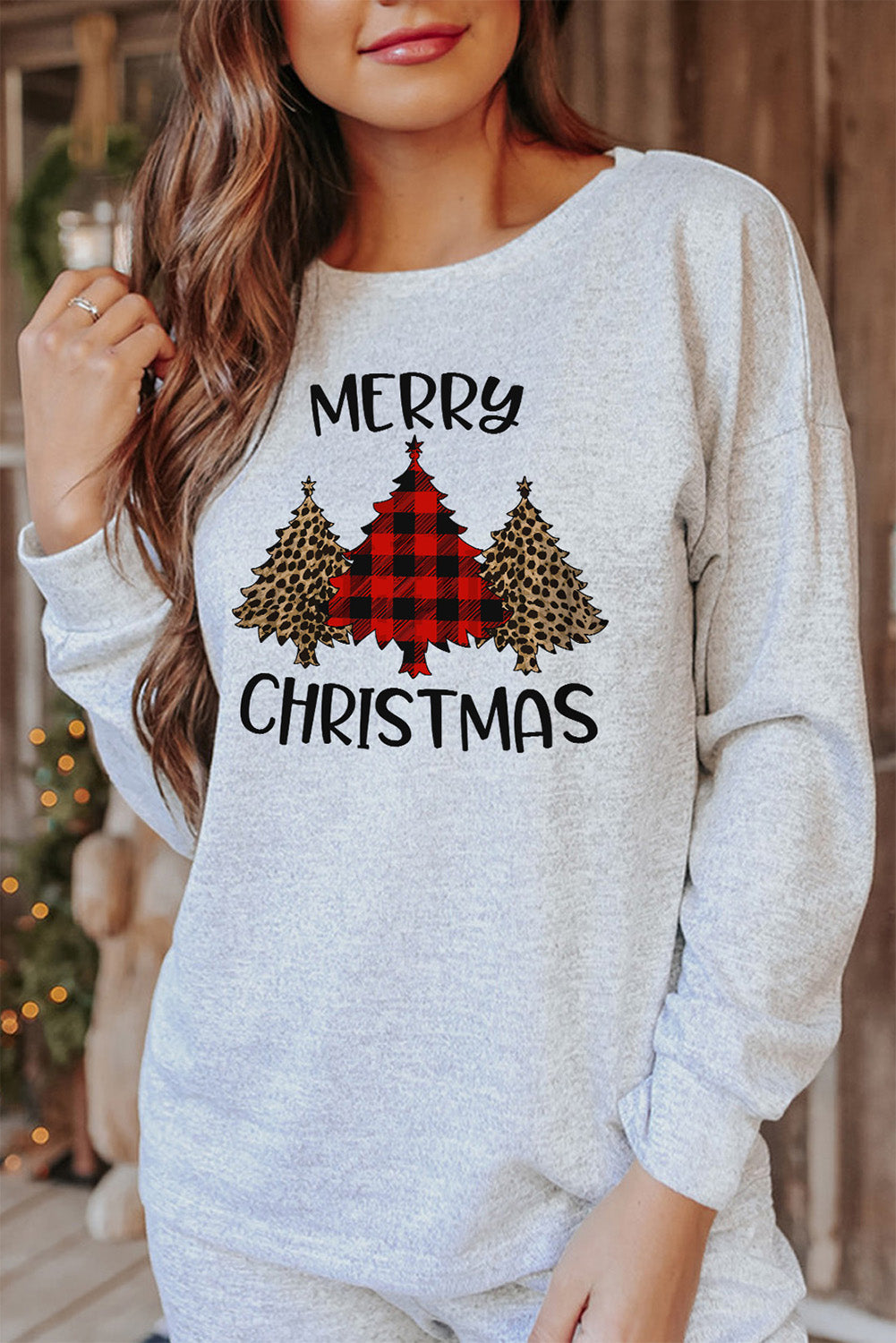 Merry Christmas Trees Print Two Piece Loungewear