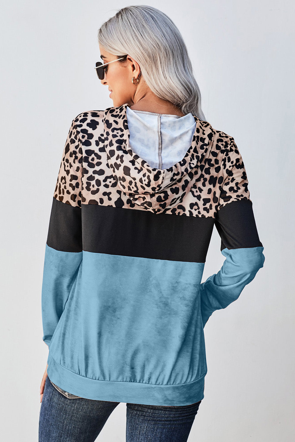 Blue Leopard Tie Dye Colorblock Hoodie