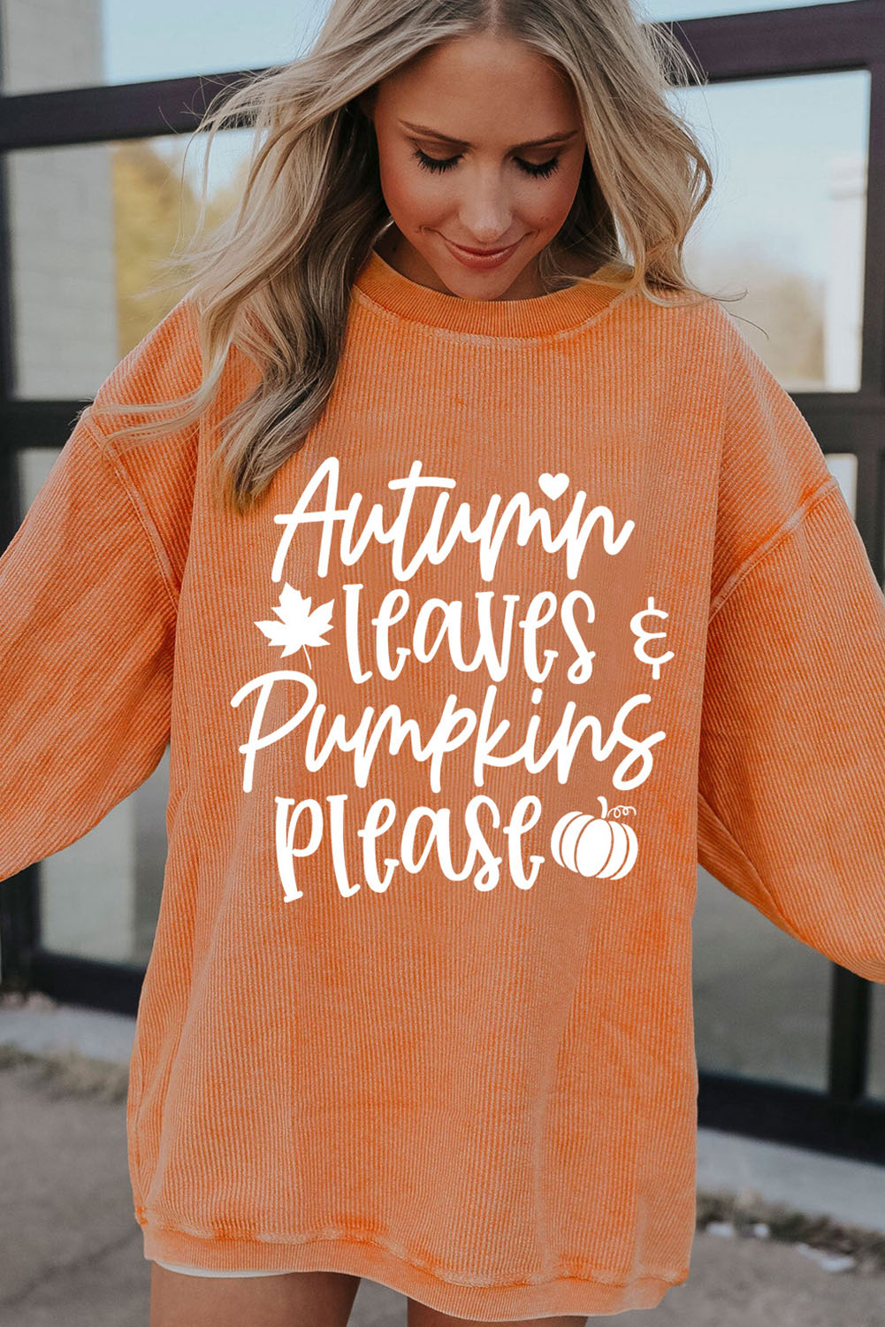 Autumn Leaves Pumpkins Please Ribbed Oversized Sweatshirt