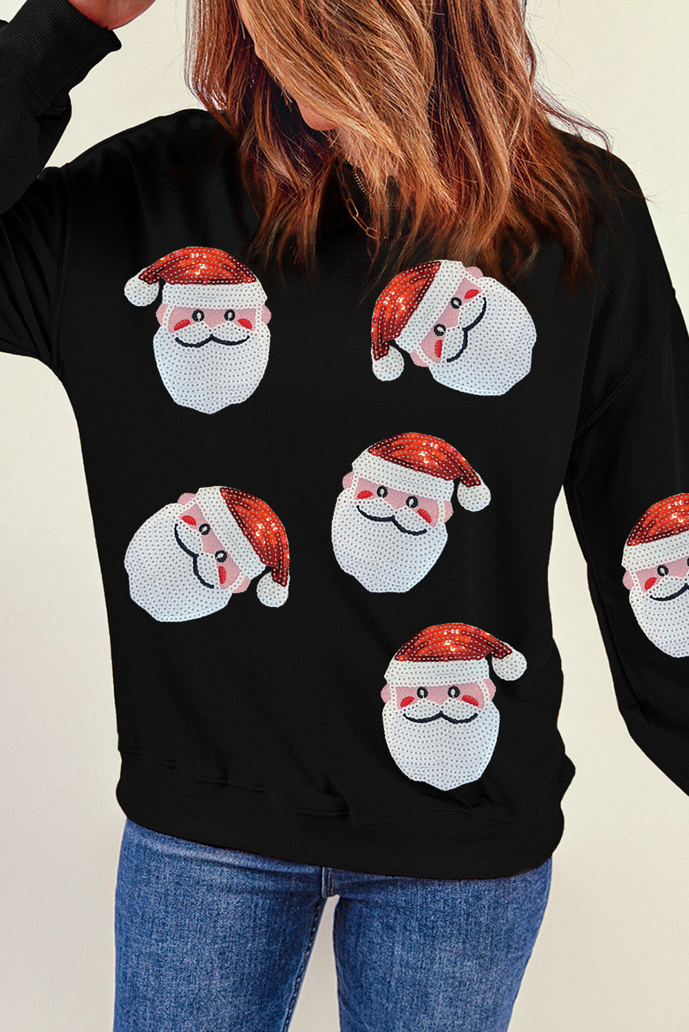 Fiery Red Santa Claus Sequin Graphic Sweatshirt