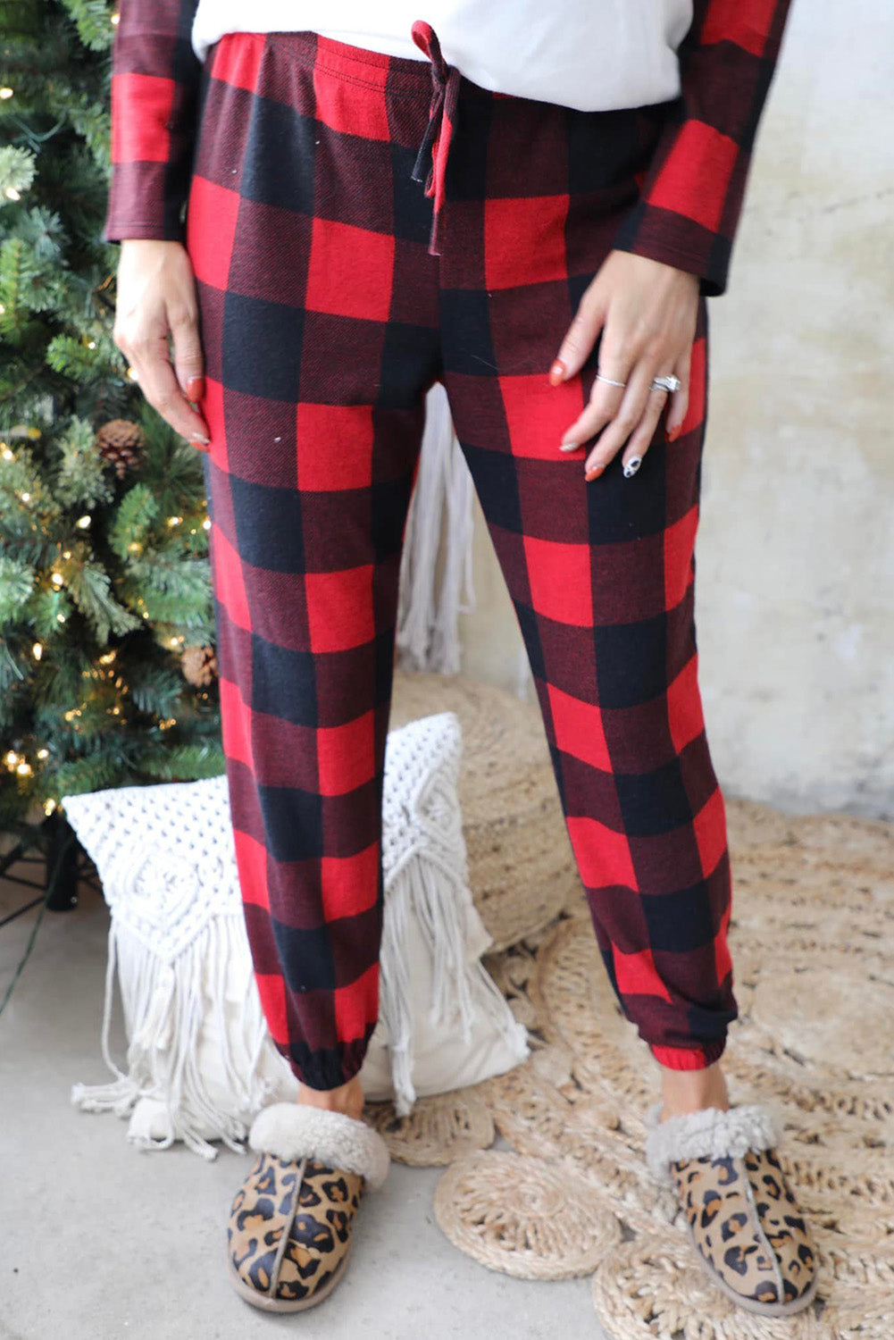 Plaid Merry Christmas Graphic Loungewear Set