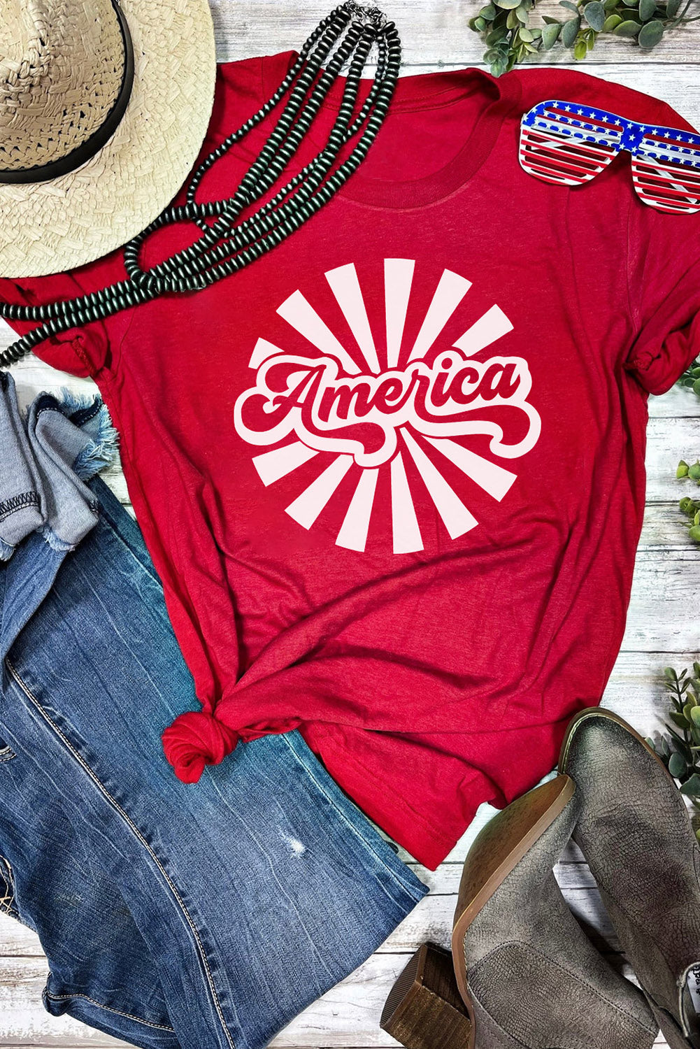 America Graphic Print Independence Day Short Sleeve T Shirt