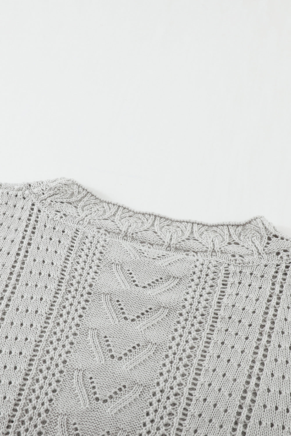 Gray Crochet Lace Pointelle Knit Sweater