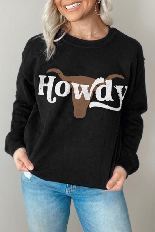 HOWDY Steer Head Print Long Sleeve Sweatshirt