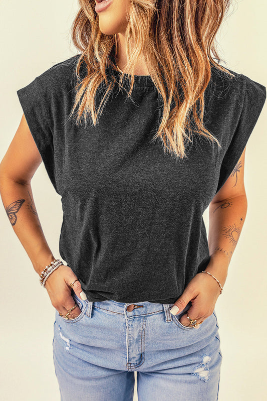 Dark Gray Cotton Blend Round Neck Tee