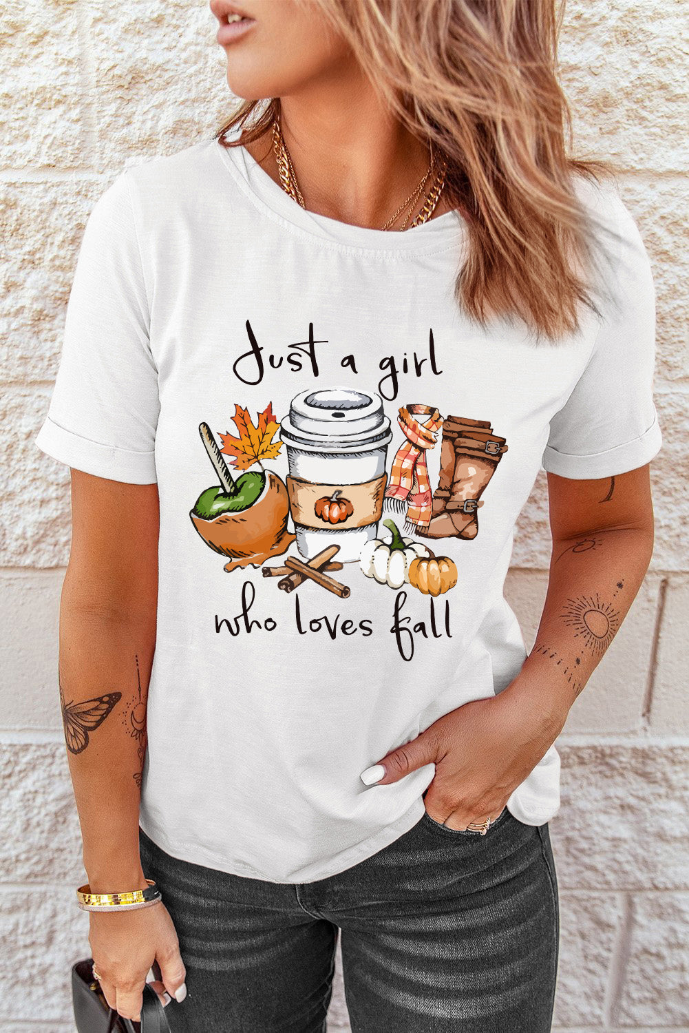 Fall Vibe Graphic Print Crew Neck T Shirt