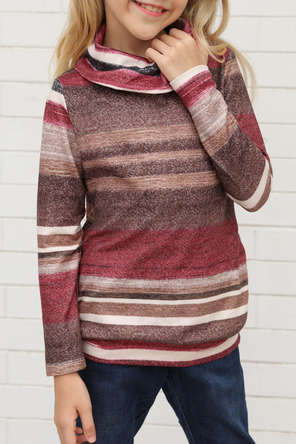 Multicolor Cowl Neck Girl's Striped Sweatshirt