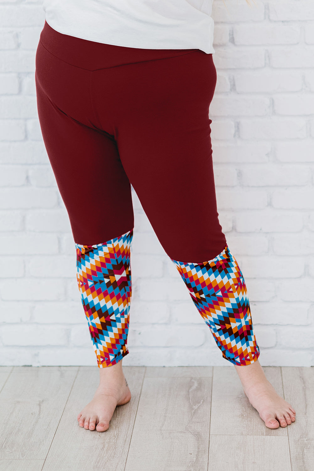 Red Red Aztec Splicing High Waist Plus Size Pants