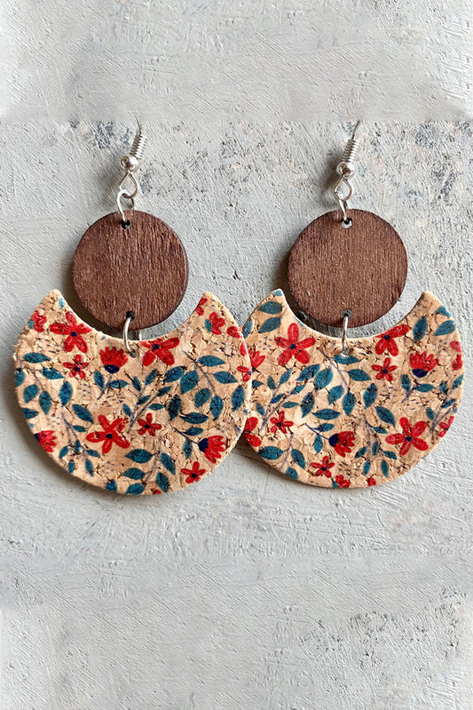 Multicolor Vintage Floral Print Geometric Wood Earrings