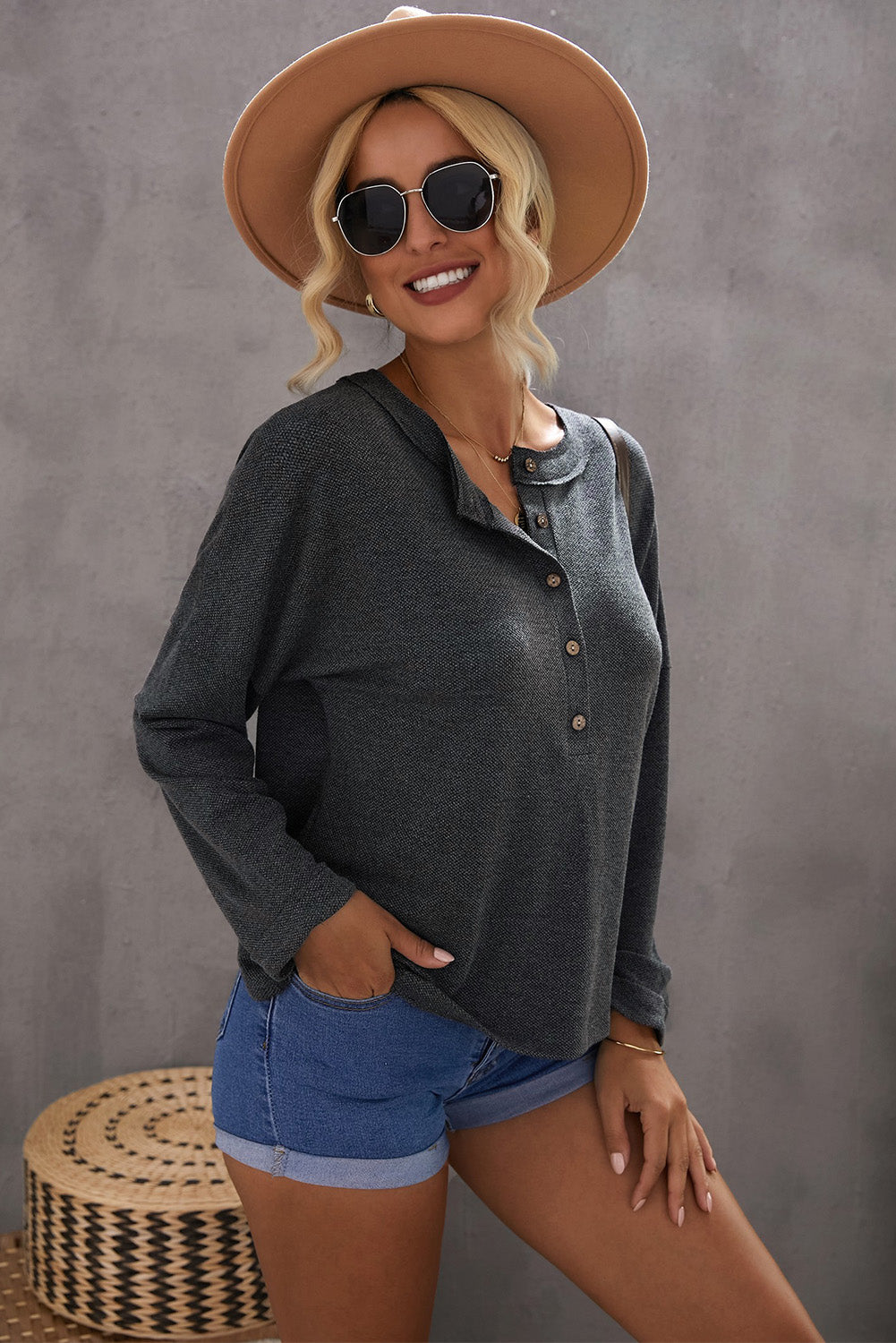 Gray Buttoned Loose Long Sleeve Shirt