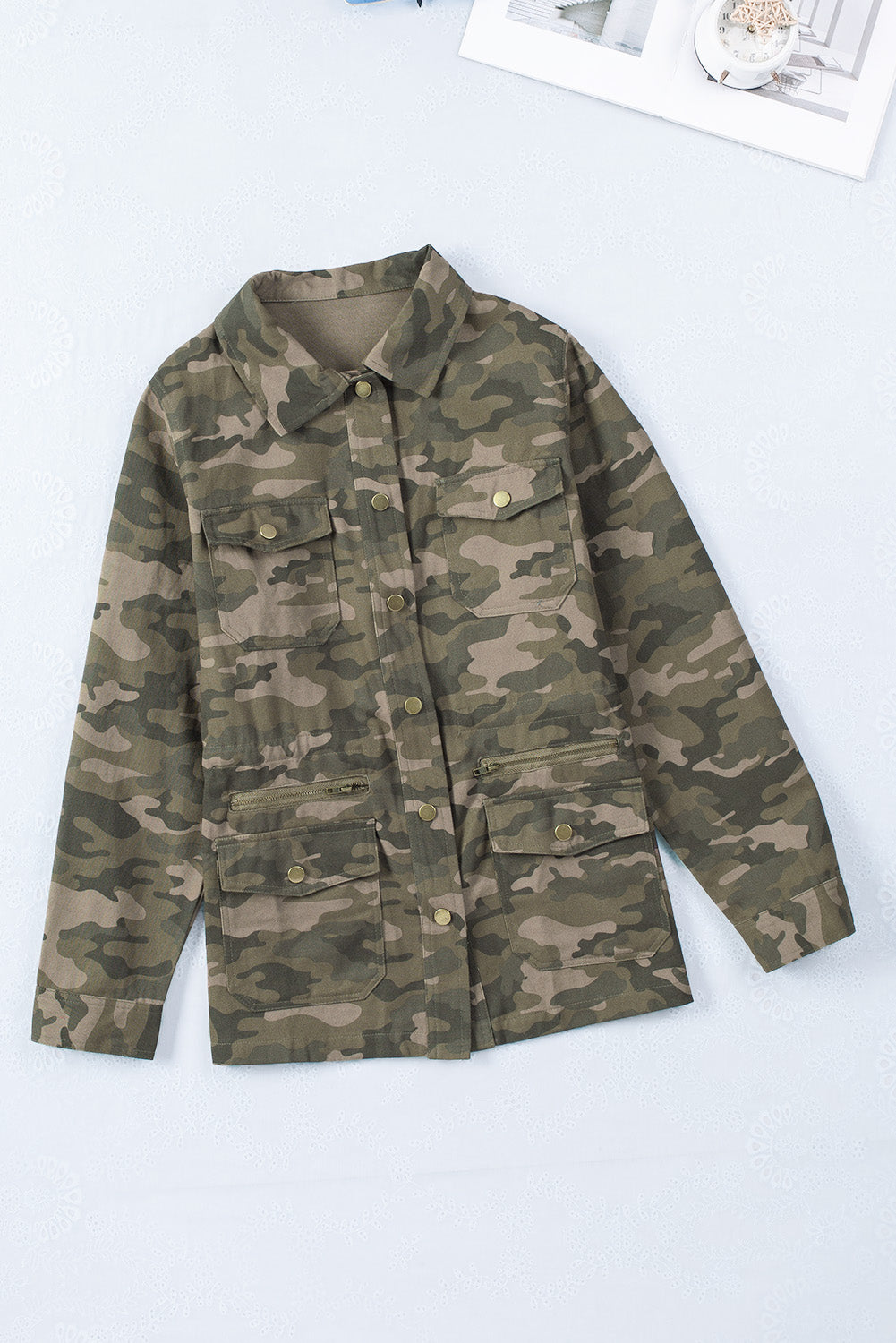 Camo Print Multi Pockets Button-up Jacket