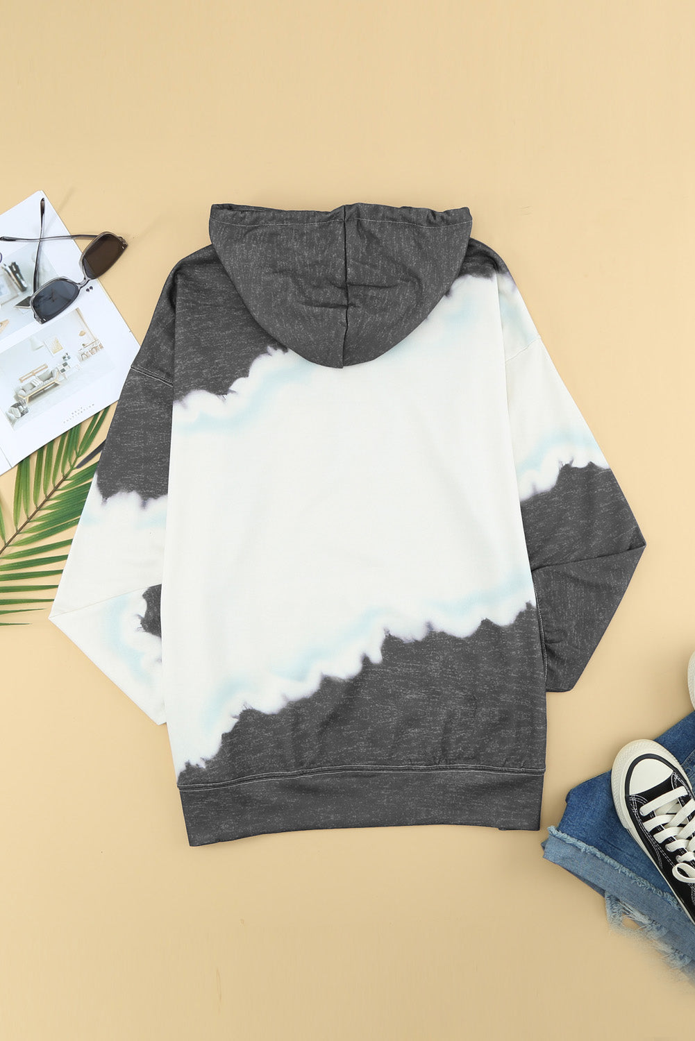 Gray Hooded Tie Dye Print Pocket Casual Sweatshirt