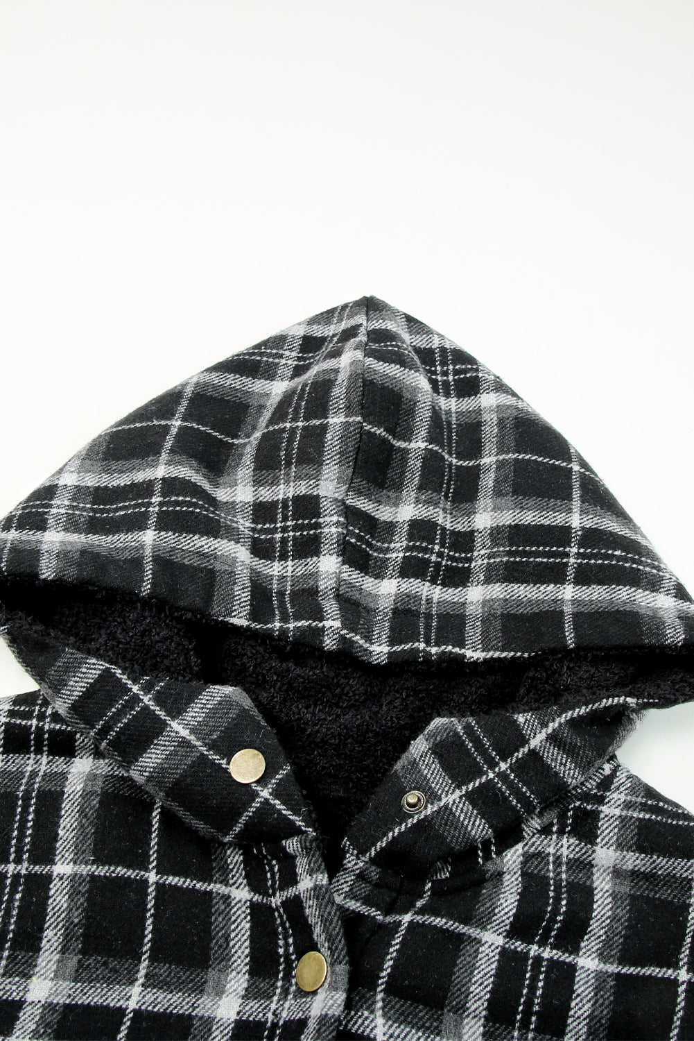 Blue Plaid Pattern Sherpa Lined Hooded Shacket