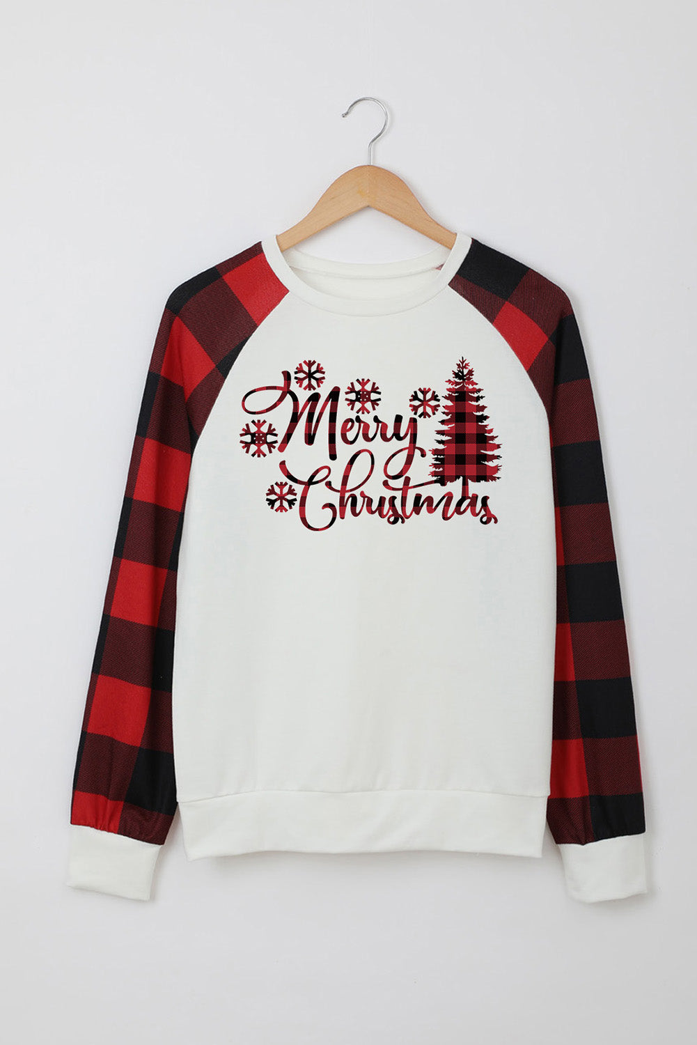 Merry Christmas Plaid Graphic Print Long Sleeve Sweatshirt