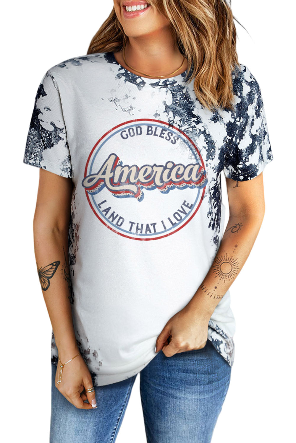 America Slogan Tie Dye Print Short Sleeve T Shirt