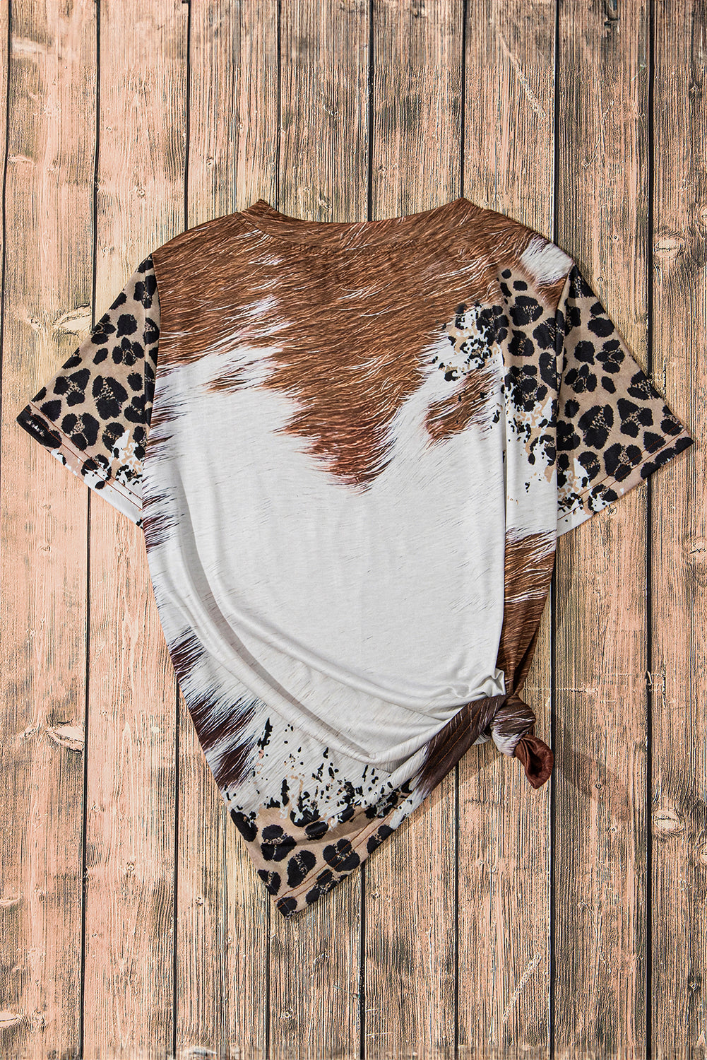 Chestnut Western Leopard Bleached Print Crew Neck T Shirt