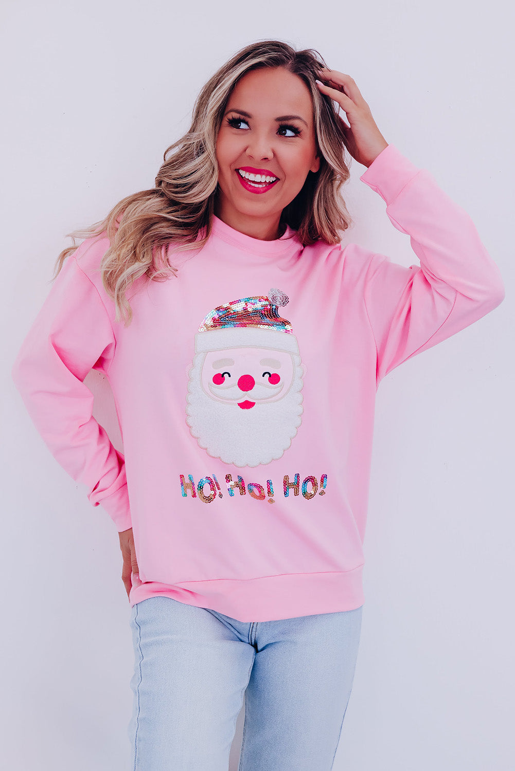 Fiery Red HO HO HO Sequined Santa Claus Sweatshirt