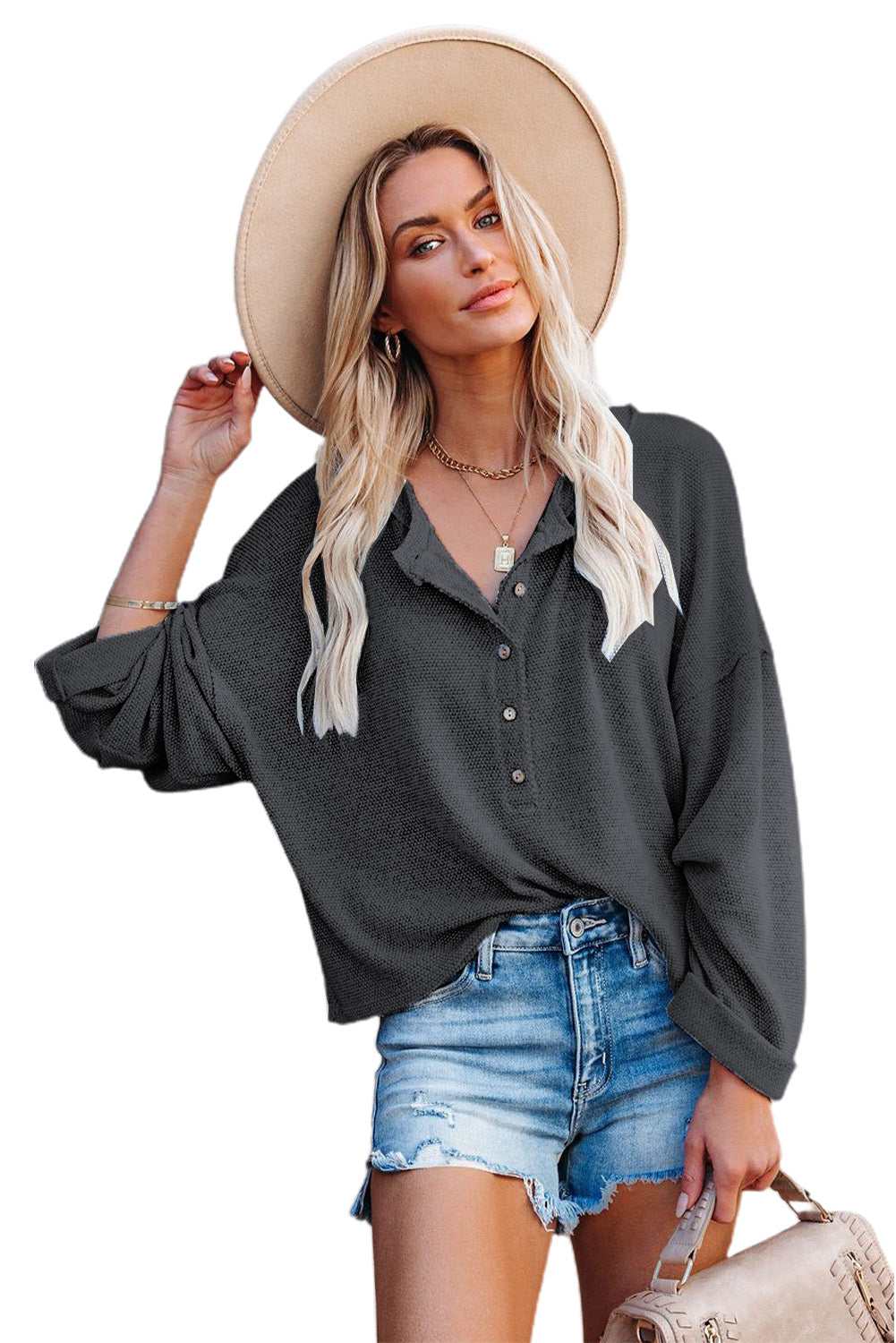 Gray Buttoned Loose Long Sleeve Shirt