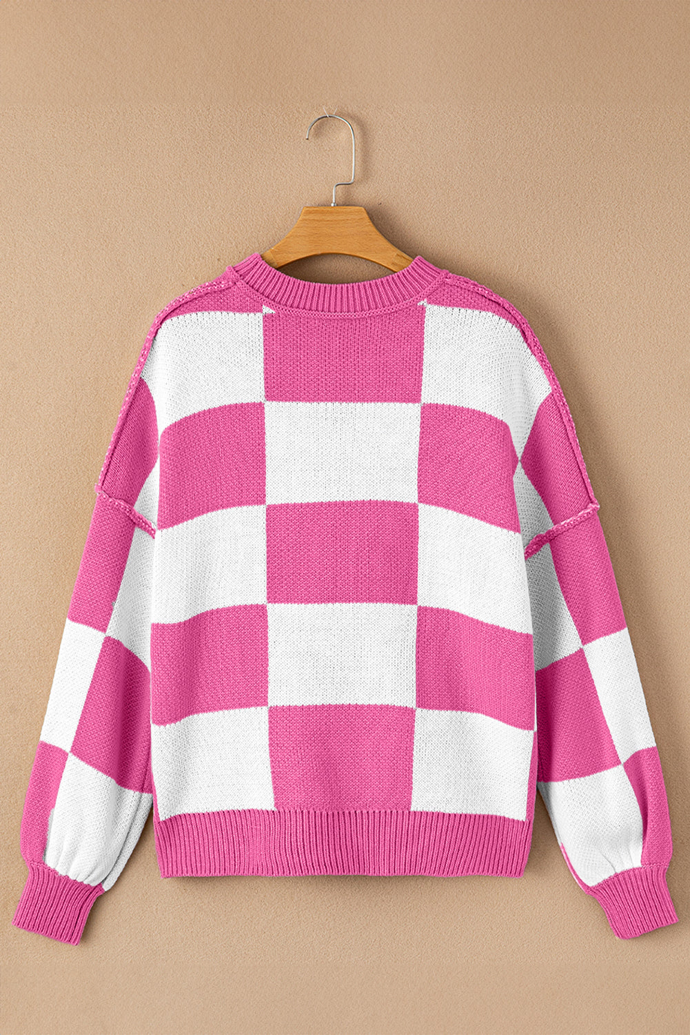 Orange Checkered Bishop Sleeve Sweater